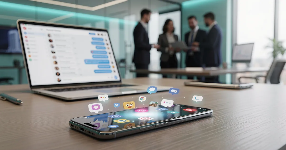 Celular sobre un escritorio recibiendo notificaciones de mensajes de redes sociales